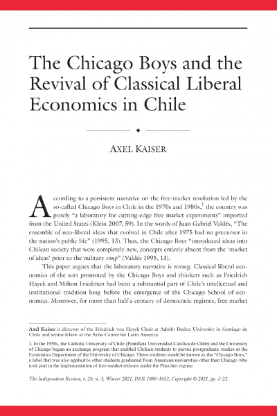 The Chicago Boys and the Revival of Classical Liberal Economics in Chile